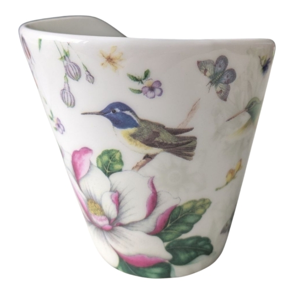 Adeline Fine Porcelain Tea Cup & Saucer Unique Floral Butterfly Hummingbirds - Picture 6 of 11
